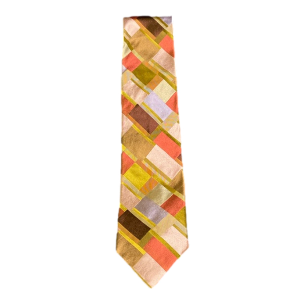 Ted Baker 100% Silk Geometric Neck Tie Green Brown Tan Rust
